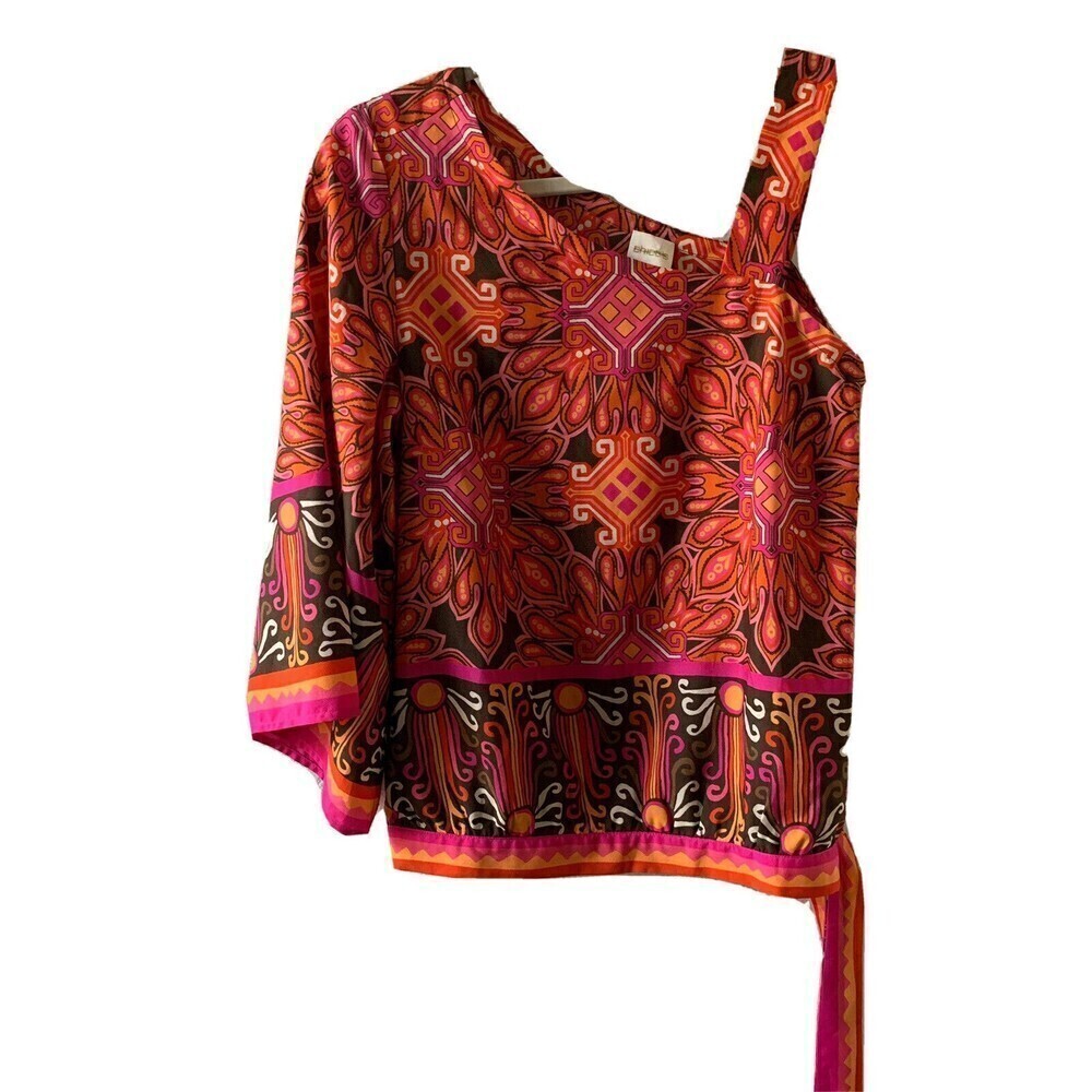 Chico's Womens Size Small Multicolor Artsy Print One Shoulder Blouse Top